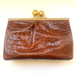Furla Vintage Crocodile Embossed Leather Clutch Italy